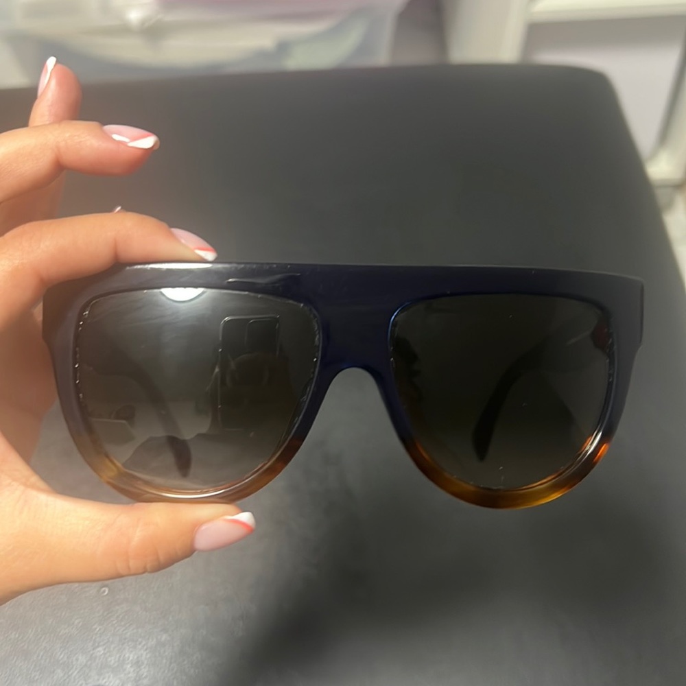 Tour-shell Navy Blue Celine Flat Tops